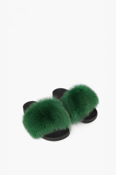 Slipper in real fox fur, Verde color