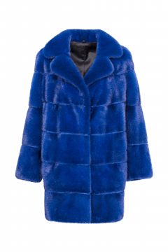 Cappotto in Visone,Rever,Blu Elettrico,lunghezza 85cm