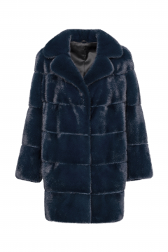 Mink fur coat with Rever collar,Blu Night,length 85cm