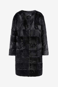 Real Swakara Broadtail coat,Black,length 93cm