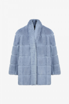 Real mink fur jacket,Azzurro,threaded,length 65 cm