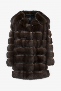 Sable fur coat,hood,Ayers,Dark Brown,length 82cm