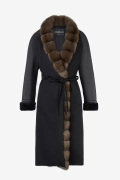 Cashmere coat,Nero,Shearling,Sable,length 105cm