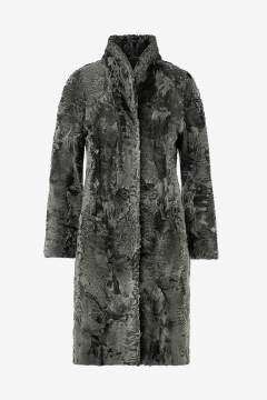 Swakara fur Coat,reversible,Verde,length 100cm