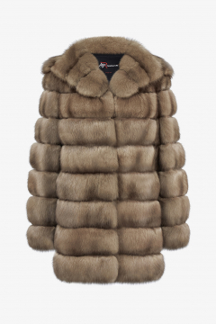 Sable Fur Jacket with hood,Tortora color,length 80cm