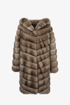 Sable fur coat with hood,Tortora color,length 95cm