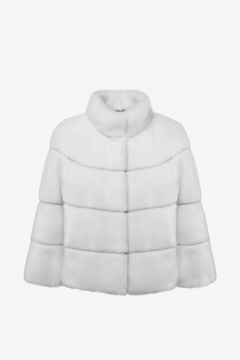 Mink fur jacket, White color, length 55 cm