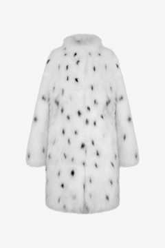 Fox fur coat, color White/Black, length 90 cm