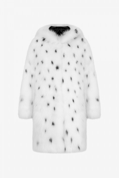 Fox fur coat with hood,White/Black,length 90cm