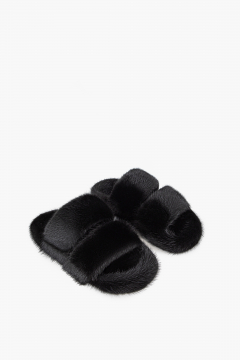 Slipper in real mink fur, Black color