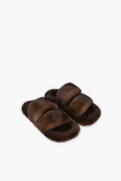 Slipper in real mink fur, Demi Buff color