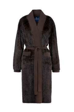 Mink fur threaded coat,Mogano,length 110cm