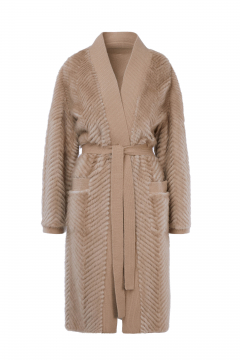Mink fur threaded coat,Pastello,length 110cm