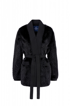 Mink fur threaded coat,Black, length 75cm