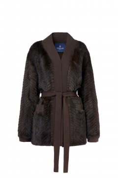 Mink fur threaded coat,Mogano, length 75cm