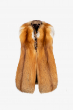 Red Fox fur vest,Natural,cashmere edge,length 71cm