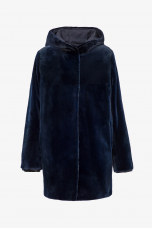 Reversible mink coat,hood,Blunotte,80cm