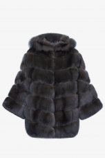 Sable Fur Cape with hood, Dark Brown,length 75cm